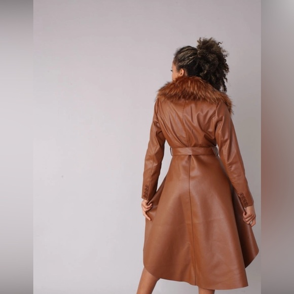 Black Faux Leather Jacket with Fur Collar - Picture 2 of 4